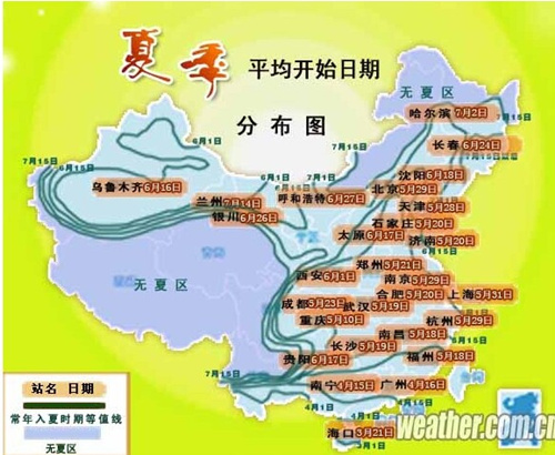 中国各地区入夏时间表