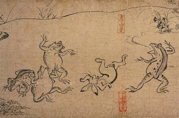 日本“四大国宝绘卷”之一的《鸟兽戏画图》（局部）