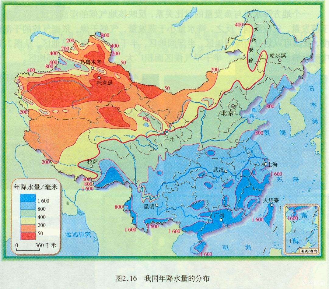 中国降水分布示意图图片