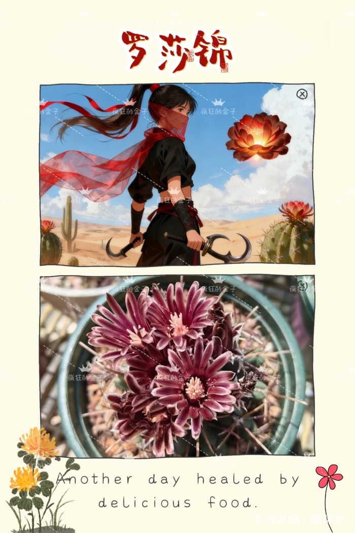 ↓AI插画·仙人球拟人·罗莎锦